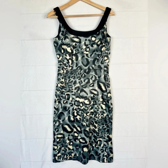 Donna Ricco New York Animal Print Fitted Midi Dress Sleeveless Black Gray Sz 4 - Picture 2 of 13